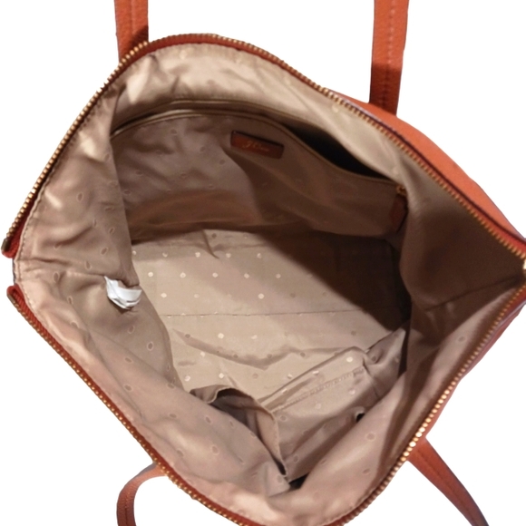 J Crew Pebbled Leather Shoulder Bag Tote Caramel/Cognac Brown Devon zip top - Picture 5 of 12